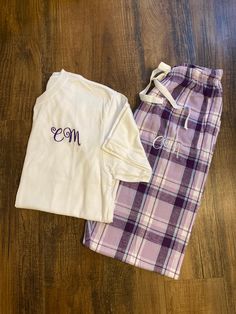 *Purple Flannel PJ Pant and Crew Neck Tee Pajama Set-  Paired together make a great personalized comfy pj set!  Great for groups!!  Pants:  4 oz., 100% double-brushed cotton flannel Pockets Cotton, twill tape tie Full-length Adult Size S-2XL Size Chart:  (See photo)  Unisex Crew Neck Tee:  Available in white, purple or oxford heather grey 50/50 POLYESTER COTTON BRUSHED JERSEY 145GSM 4.28oz Sizes:  Adult  xxs- 3xl See Size chart in photos Please copy and paste the following information in notes t Plaid Cotton Sleep Sets, Plaid Cotton Sleepwear For Sleepover, Plaid Cotton Sleepwear Sets, Plaid Cotton Loungewear Sets, Plaid Cotton Sleepover Sets, Plaid Cotton Sets For Sleepover, Cozy Plaid Cotton Sleepwear, Purple Cotton Sleepwear For Pajama Party, Purple Cotton Sleepwear