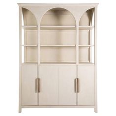 a white bookcase with two doors and shelves