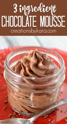 three ingredient chocolate mousse in a glass jar