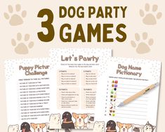 three party games with dogs and cats on them