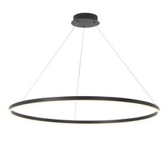 a circular light fixture with an led on the top and bottom, hanging from a ceiling