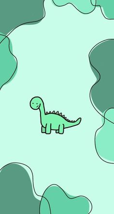 a drawing of a green dinosaur in the middle of some blue and green water,