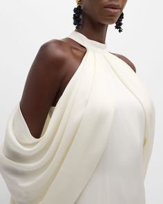 Draped Gown, Drape Gowns, Gown Black, White Gown, Halter Gown, White Gowns, Glam Dresses, Abayas Fashion, Halter Neckline