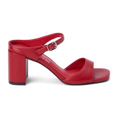 Vegan step-in heeled sandal. $89.95 Modern Open Toe Sandals With 4-inch Heel, Red Evening Sandals With Deep Heel Cup, Red Slingback Pumps With Padded Heel, Red Open Toe Slingback Pumps With Sculpted Heel, Red Heels With Sculpted Heel, Red Block Heel Slingback Sandals, Red Slingback Sandals With 4-inch Heel, Red Slingback Sandals With Padded Heel For Spring, Red Slingback Pumps With Padded Heel For Summer