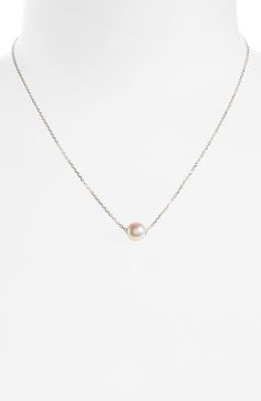 Nothing expresses understated elegance quite like pearls. This delicate pendant necklace has a slender chain and a single, luminous cultured pearl. 16" length; 2" extender; 3/8"W x 3/8"L pearl pendant Lobster clasp closure Pearl size: 8mm Akoya cultured pearl/18k white gold Handcrafted in Japan Asian Owned Pendant Necklace White Gold, Single Pearl Pendant, Bezel Diamond Rings, Semi Precious Stone Bracelet, Diamond Flower Pendant, Necklace White Gold, White Gold Pendant Necklace, Delicate Pendant, Front Back Earrings