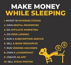 a black and yellow poster with the words make money while sleeping