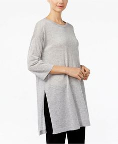 NWT Eileen Fisher Three-Quarter-Sleeve Tunic Sweater Wool Alpaca M $228 Size-M (armpit to armpit-23", length from back neck to bottom hem-34.5") Color-Dark Pearl Perfect for weekends and casual Fridays, this stylish Eileen Fisher tunic plays well with your favorite skinnies and leggings. Crew neckline Pullover style Three-quarter sleeves with drop shoulder detail Vent at sides Loose fit Hits below hip Tence/lyocell/Merino wool/alpaca Hand wash Brand new with tag, retails for $228 Thanks for look Fall Daywear Top With Half Sleeves, Modern 3/4 Sleeve Tops For Fall, Dark Pearl, Alpaca Wool Sweater, Pearl Gray, Casual Fridays, Sweater Wool, Sweater Tunic, Alpaca Sweater