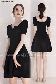 Retro French Style Black Party Dress Short With Sleeves Ref#HTX97083 at GemGrace. #HomecomingDresses Shop now to get $10 off. Pro custom-made service for wedding dress, formal dress. View Homecoming Dresses,Short Homecoming Dresses,Black Homecoming Dresses,Cute Homecoming Dresses,Semi Formal Dresses for more ideas. Click to shop now! #BuyableHomecomingDresses Party Dress Short Aesthetic, Black Party Dress With Square Neck, Black Short Sleeve A-line Dress For Summer, Fitted Short Sleeve Midi Dress For Evening, Fitted Short Sleeve Mini Dress For Evening, Elegant Short Sleeve Party Mini Dress, Formal Black Dress With Short Sleeves, Elegant Fitted Short Sleeve Dress For Night Out, Black Short Sleeve Dress For Formal Occasions