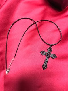 "Hand made gothic black cross pendant necklace Choice of smooth black cord necklace or ball chain necklace Corded necklace is 16\" long and hangs down from neck approx 9.5\" Ball chain necklace is 22\" long and hangs down approx 12\" from neck" Boys Cross Necklace, Mens Silver Chain Necklace, Goth Cross, Cross Gothic, Black Cross Necklace, Corded Necklace, Cross Choker Necklace, Pagan Necklace, Heart Gift Box