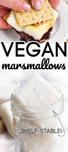 the ingredients to make vegan marshmallows are shown in this collage