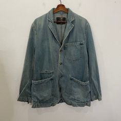 [DESCRIPTION] Please read the description first before buy my items‼️‼️ Vintage Paul Smith Indigo Denim Jacket (please refer the actual measurements given and compare it with best fitting clothes,by using the size on tag is not always accurate) All in good condition [MATERIAL] Cotton [MEASUREMENT] Measurement:  armpit to armpit : 20 inches  Back collar to bottom : 29.5 inches Sleeve length from under armpit to end of cuff : 18 inches [CONDITION] - All in good condition  - Kindly please refer pho Vintage Dark Wash Button-up Denim Jacket, Denim Blazer With Patch Pockets And Long Sleeves, Light Wash Cotton Button-up Outerwear, Utility Style Dark Wash Denim Jacket With Buttons, Medium Wash Cotton Outerwear With Buttons, Dark Wash Utility Denim Jacket With Buttons, Washed Blue Cotton Denim Jacket With Buttons, Cotton Outerwear With Buttons In Medium Wash, Casual Denim Single Breasted Blazer