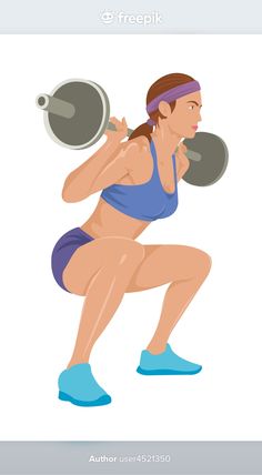 a woman squatting with a kettle in her hand and holding a weight plate behind her back