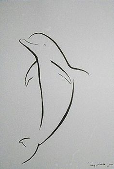 a drawing of a dolphin is shown in black and white