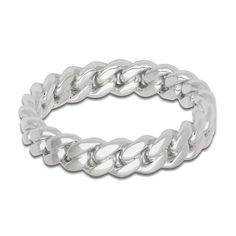 a silver chain ring on a white background