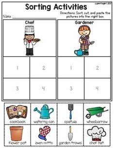 a worksheet for sorting activities to help students learn how to use the kitchen utensils