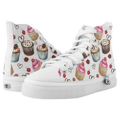 #Watercolor cupcakes High-Top sneakers - #womens #shoes #womensshoes #custom #cool Shoes Creative, Bohemian Glam, Footwear Fashion, Canvas Slip On Shoes, Healthy Fit, Casual Footwear, Sale Outfit, Black Skulls, Custom Sneakers