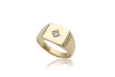 "This is an impressive 14k gold and diamond signet ring. It is made of 14k//18k gold (per your choice), and there is a white diamond set in its center, in a beautiful rhombus inlay, to add to its luxurious, unique style. Get this elegant gold square signet ring for your loved one, or yourself, to upgrade every outfit you own with a meaningful, timeless, shiny and impressive piece of jewelry. ✿ Item details ✿ ✿ Materials: - 14k/18k Yellow//Rose//White Gold (per your choice) - A white diamond of 0 Signet Ring With Diamond, Signet Ring Diamond, 14k Gold Signet Ring, Pinky Signet Ring, Mens Diamond Bracelet, Diamond Signet Ring, Signet Rings, Gold Signet Ring, Chunky Rings