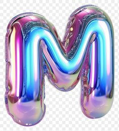 the letter m is made out of shiny material, and it appears to be colorful