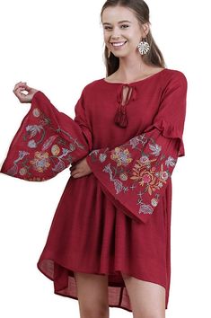 Check out this great offer I got!  #shopping Bell Sleeve Embroidered Dress, Elegant Embroidered Bell Sleeve Dress, Elegant Bell Sleeve Embroidered Dresses, Red Dresses With Embroidered Sleeves, Red Tassel Dress For Spring, Red Long Sleeve Dress With Embroidered Sleeves, Red Bell Sleeve Dress For Spring, Spring Red Dress With Embroidered Neckline, Spring Embroidered Bell Sleeve Dress