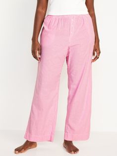 elasticized waist three-button fly on-seam pockets sits at belly button loose hip and thigh straight leg models are approx.  5'9" and wear sizes s (4), l (12), and xl (18)machine wash according to the care instruction label 2024 Christmas, Pajama Pant, The Fam, Pink Stripes, Petite Size, Belly Button, Christmas List, Blue Stripes, Pajama Pants