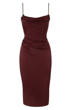 This flattering satin dress features a fully corseted bodice for a cinched look that doesn't require a bra and still drapes beautifully over your body. Exclusive retailer 44 1/2" length Cowl neck Spaghetti straps Lined 97% polyester, 3% elastane Dry clean Imported Corset Midi Dress, Satin Corset, Black Corset, House Of Cb, Satin Midi Dress, Satin Dress, Nordstrom Dresses, Satin Dresses, Raisin