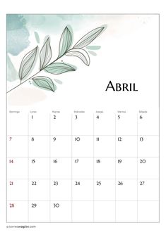 a calendar with the word abril on it