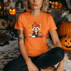 🎃HAPPY HALLOWEEN halloween t shirt, red panda shirt, cute fall shirt, retro halloween, women's halloween, pumpkin shirts, fall t-shirt, halloween gift, halloweening shirt, spooky halloween, Autumn season shirt, Cute autumn shirt, Cute animal shirt ✅ How To Order ✅ Visit all the photos you like Read the size and color charts closely Select your size from the dropdown menu Select your color from the dropdown menu Choose the quantity you want (Remember that if you like to buy different sizes then Halloween Red Short Sleeve Shirt, Fun Red Tops For Fall, Cute Orange Halloween T-shirt, Cute Orange Tops For Halloween, Cute Orange Top For Halloween, Red Halloween Crew Neck Shirt, Red Crew Neck Shirt For Halloween, Red Panda Halloween, Cute Fall Shirt