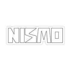 the word nismo in black and white sticker on a white background with an outline