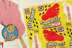 an advertisement for gummy's feet is shown on the side of a wall