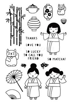 Cat Transparent, Cute Birthday Wishes, Kimono Girl, Card Making Kids, Travel Doodles, Silicone Stamps, Creative School Project Ideas, Japan Painting