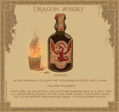 a bottle of dragon whisky sitting on top of a table next to a burning cup