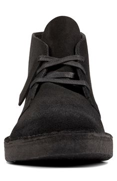 An iconic silhouette elevates a stylish chukka boot built from creamy suede and set on a smart crepe-rubber sole with a slightly elevated wedge heel. Style Name:Clarks Desert Coal Chukka Boot (Men). Style Number: 6226212. Black Suede Plain Toe Chukka Boots, Black Lace-up Suede Chukka Boots, Black Casual Suede Chukka Boots, High-top Suede Chukka Boots With Branded Insole, Casual Suede Chukka Boots With Branded Insole, Casual Suede Chukka Boots With Contrast Sole, Men's Clarks, Chukka Boots Men, Chukka Boot