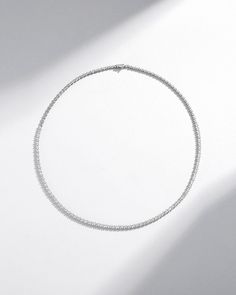 A stunning blend of elegance and modern sophistication, this tennis necklace features an exquisite row of princess-cut white diamonds. Each diamond catches the light from every angle, creating a radiant sparkle, perfect for both day and evening wear. Details 18k yellow gold, rose gold or white gold 3.25 carats of 1.5x1.5mm princess-cut white diamonds Necklace measures 17" inches in length Box clasp with safety lock fastening 3mm width Ref: BAP705D White Diamond Necklace, Rainbow Sapphires, Diamond Tennis Necklace, Diamonds Necklace, Ruby Sapphire, Box Clasp, Tennis Necklace, Jewelry Tray, White Rose Gold