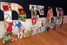 the letters are made out of children's books