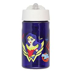 a blue water bottle with a cartoon character on it