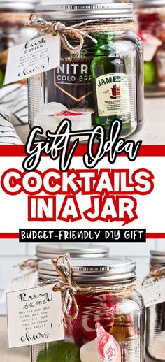 gifts for cocktails in a jar with text overlay