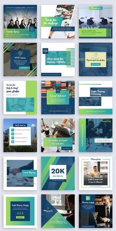 an image of a bunch of blue and green powerpoint slideshows with text