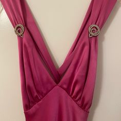 Size 4 Worn Once For A Dance; A Couple Small Marks (See Pictures) And Can Easily Be Dry Cleaned V-Neck With Two Gems On The Front Straps A Criss-Cross Back With Lower Back Zipper Fully Lined With A Slight Train On The End Cache Dress, Lower Back, Criss Cross, The End, Prom Dresses, Size 4, Gems, Train, V Neck