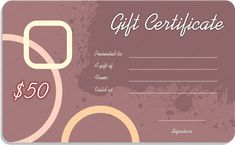 a gift certificate is shown with an abstract design on the front and back of it