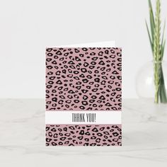 a pink and black leopard print thank you card