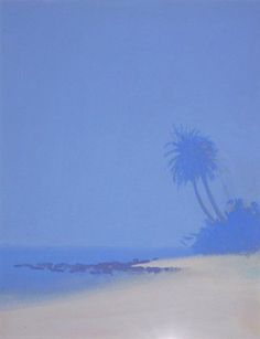 a painting of a palm tree on the beach