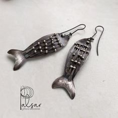 Handmade Fish earrings, so to remember the summer... Oxidized Sterling silver earrings with embossed details ■ Jewelry Design Details: ◘ Material: Sterling Silver 925 + Additional style: » Gold Plated Design / Rose Gold Plated Design / Οxidized Design ◘  Size: 7cm x 1.8cm ▶︎ How to order: Select the color of the plating. ►The primordial forms of handcrafting give shape/structure and intensity to the material. Leaving imprints the creator highlights the uniqueness of her work.◄ ✈ FREE WORLDWIDE D Handmade Fish-shaped Earrings For Gifts, Silver Sterling Fish-shaped Earrings, Silver Fish-shaped Sterling Silver Earrings, Silver Fish-shaped Earrings With Ear Wire, Handmade Silver Fish-shaped Earrings, Silver Fish-shaped Earrings With Fish Hooks, Nickel-free Silver Fish-shaped Earrings, Fish Earrings, 30th Birthday Gift