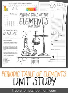 printable worksheet for the periodic table of elements unit study with text overlay