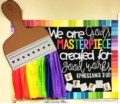 a colorful bulletin board with the words we are our masterpiece created for god's ephesians