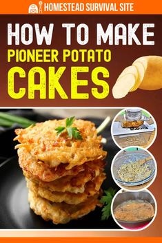 the cover of how to make pioneers potato cakes, with images of potatoes and other ingredients