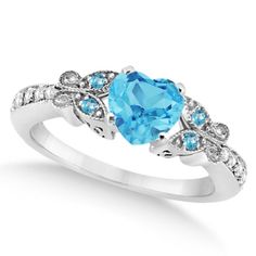 Butterfly Blue Topaz & Diamond Heart Engagement Ring 14K W Gold 1.33ct.  # Affiliate. Red Diamond Ring, Rings White Gold, Princess Diamond Ring, Heart Engagement, Diamond Princess, Heart Engagement Rings, Wishful Thinking, Pretty Rings, Fantasy Jewelry