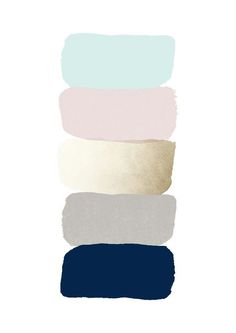 four different shades of blue, pink, and white