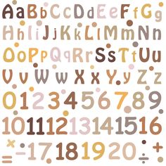 the letters and numbers are made up of different shapes, sizes, and fonts