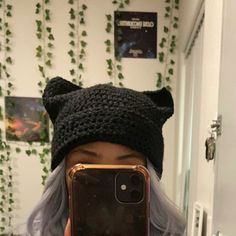 CROCHET Black cat ear beanie 🖤 comes in 2 sizes, Small Head (19-22") & Big Head (22-25"). 🚨 Knitted Cat Hat, Cat Beanies, Crochet Black Cat, Crochet Cat Ear Beanie, Cat Ear Beanie, Ear Beanie, Cat Eared Beanie, Crochet Black, Cat Beanie