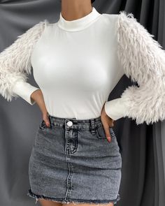 Mock Neck Fluffy Long Sleeve Sweater P4001845502 Hottest Fashion Trends, Sweaters Online, Sweater Material, Trend Fashion, Chic Me, Sleeve Sweater, Long Sleeve Sweater, Mock Neck, Sleeve Styles